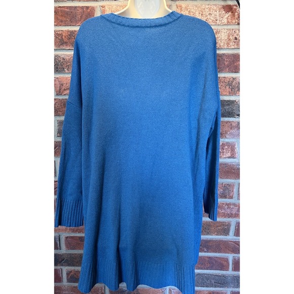 Eileen Fisher Recycled Cashmere Oversized Sweater Blue High Low Size S/M Flaw - Picture 5 of 9